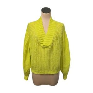 Anthropologie Sweater Womens Medium Yellow Wool Blend Shawl Collar Pullover Cozy